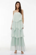 Genevieve Mint Green Tiered Maxi Dress with Lace Trim