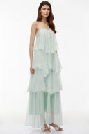 Genevieve Mint Green Tiered Maxi Dress with Lace Trim