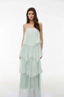 Genevieve Mint Green Tiered Maxi Dress with Lace Trim