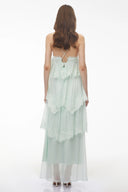 Genevieve Mint Green Tiered Maxi Dress with Lace Trim
