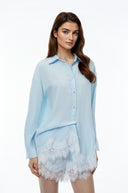 Augustina Light Blue Lace Trim Blouse & Shorts Set