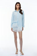 Augustina Light Blue Lace Trim Blouse & Shorts Set