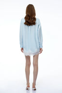 Augustina Light Blue Lace Trim Blouse & Shorts Set