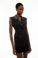 Cecilia Black Sequin Blazer Dress with Lapel Collar