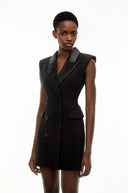 Cecilia Black Sequin Blazer Dress with Lapel Collar