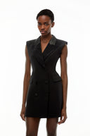 Cecilia Black Sequin Blazer Dress with Lapel Collar