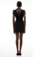 Cecilia Black Sequin Blazer Dress with Lapel Collar