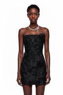 Appolonia Black Off Shoulder Mini Dress with 3D Petals