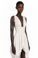 Narcissa Ivory Asymmetrical Ruched Mini Dress