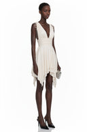 Narcissa Ivory Asymmetrical Ruched Mini Dress