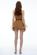 Lucretia Chocolate Brown Halterneck Mesh Mini Dress