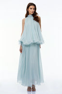 Blandina Blue Pleated Top & Skirt Set