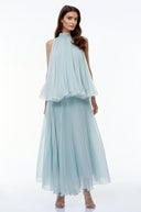 Blandina Blue Pleated Top & Skirt Set