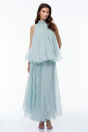Blandina Blue Pleated Top & Skirt Set