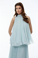 Blandina Blue Pleated Top & Skirt Set