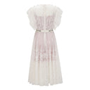 Placidia White Jacquard Floral-lace Pleated Midi Dress