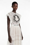 Placidia White Jacquard Floral-lace Pleated Midi Dress