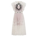 Placidia White Jacquard Floral-lace Pleated Midi Dress