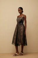 Silvana Black Floral Lace Midi Dress