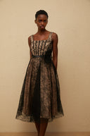 Silvana Black Floral Lace Midi Dress