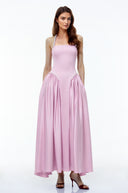 Sibylla Pink Halterneck Maxi Dress with Pearl Trim
