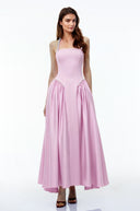 Sibylla Pink Halterneck Maxi Dress with Pearl Trim