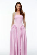 Sibylla Pink Halterneck Maxi Dress with Pearl Trim