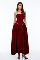 Sibylla Red Halterneck Maxi Dress with Pearl Trim