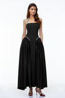 Sibylla Black Halterneck Maxi Dress with Pearl Trim