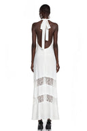 Aosta White Halterneck Maxi Dress with Lace Panels