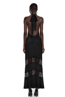 Aosta Black Halterneck Maxi Dress with Lace Panels