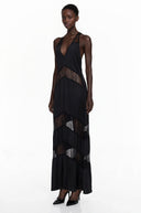 Aosta Black Halterneck Maxi Dress with Lace Panels