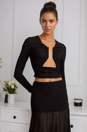 Abigail Black Open-Front Gathered Top