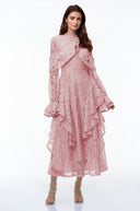 Beaune Pink Floral Lace Embellished Maxi Dress