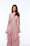 Beaune Pink Floral Lace Embellished Maxi Dress