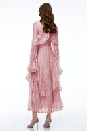 Beaune Pink Floral Lace Embellished Maxi Dress