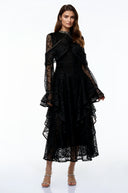 Beaune Black Floral Lace Embellished Maxi Dress