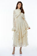 Beaune Yellow Floral Lace Embellished Maxi Dress