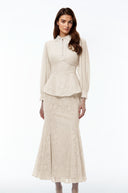 Claudine Neutrals Lace Panel Blouse & Skirt Set