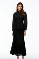 Claudine Black Lace Panel Blouse & Skirt Set