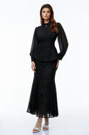 Claudine Black Lace Panel Blouse & Skirt Set