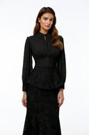 Claudine Black Lace Panel Blouse & Skirt Set