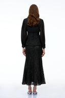 Claudine Black Lace Panel Blouse & Skirt Set