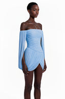 Eulalie Blue Cross Front Ruched Mini Dress
