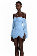 Eulalie Blue Cross Front Ruched Mini Dress