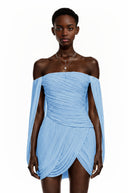 Eulalie Blue Cross Front Ruched Mini Dress