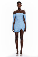Eulalie Blue Cross Front Ruched Mini Dress