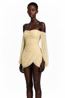 Eulalie Yellow Cross Front Ruched Mini Dress
