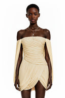 Eulalie Yellow Cross Front Ruched Mini Dress