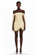 Eulalie Yellow Cross Front Ruched Mini Dress